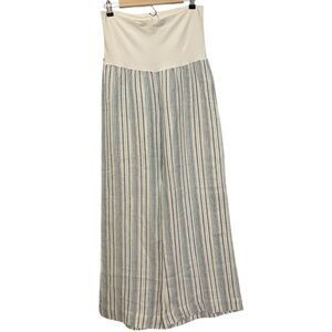 Fresh Laundry Linen Blend Wide Leg Pants Blue Stripe Foldover Waist Medium